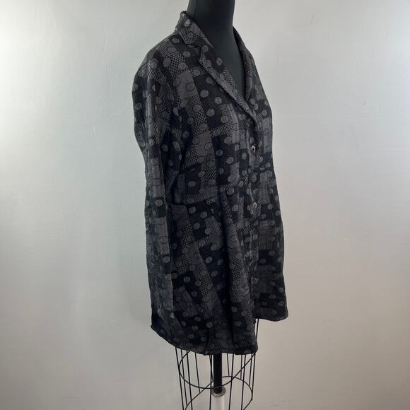 Cut-Loose Gray Black Blazer Jacket Cotton Polka Dot Plaid Notch Lapel Medium M - Picture 6 of 12